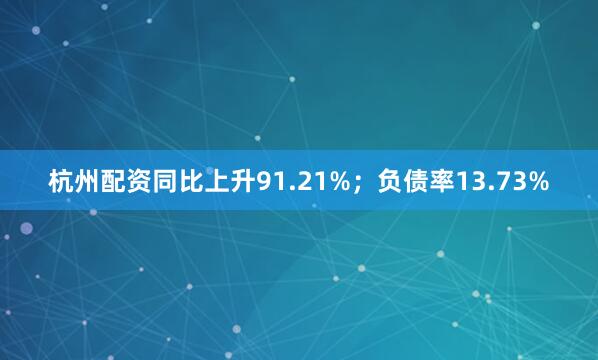 杭州配资同比上升91.21%；负债率13.73%